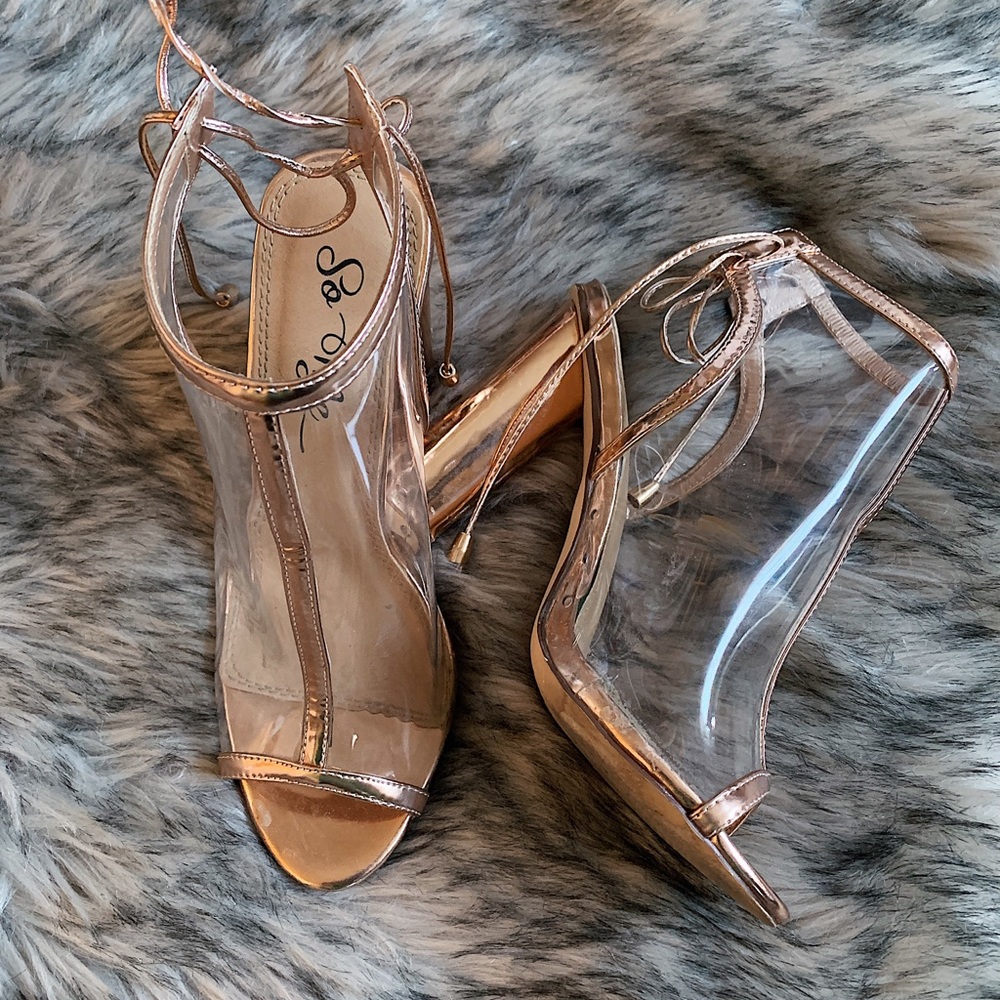 FashionNova clear heels with rose gold outlining